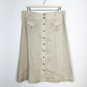 Soft Surrounding‎ Womens 100% Linen Utilitarian Midi A Line Skirt in Tan Size XL
